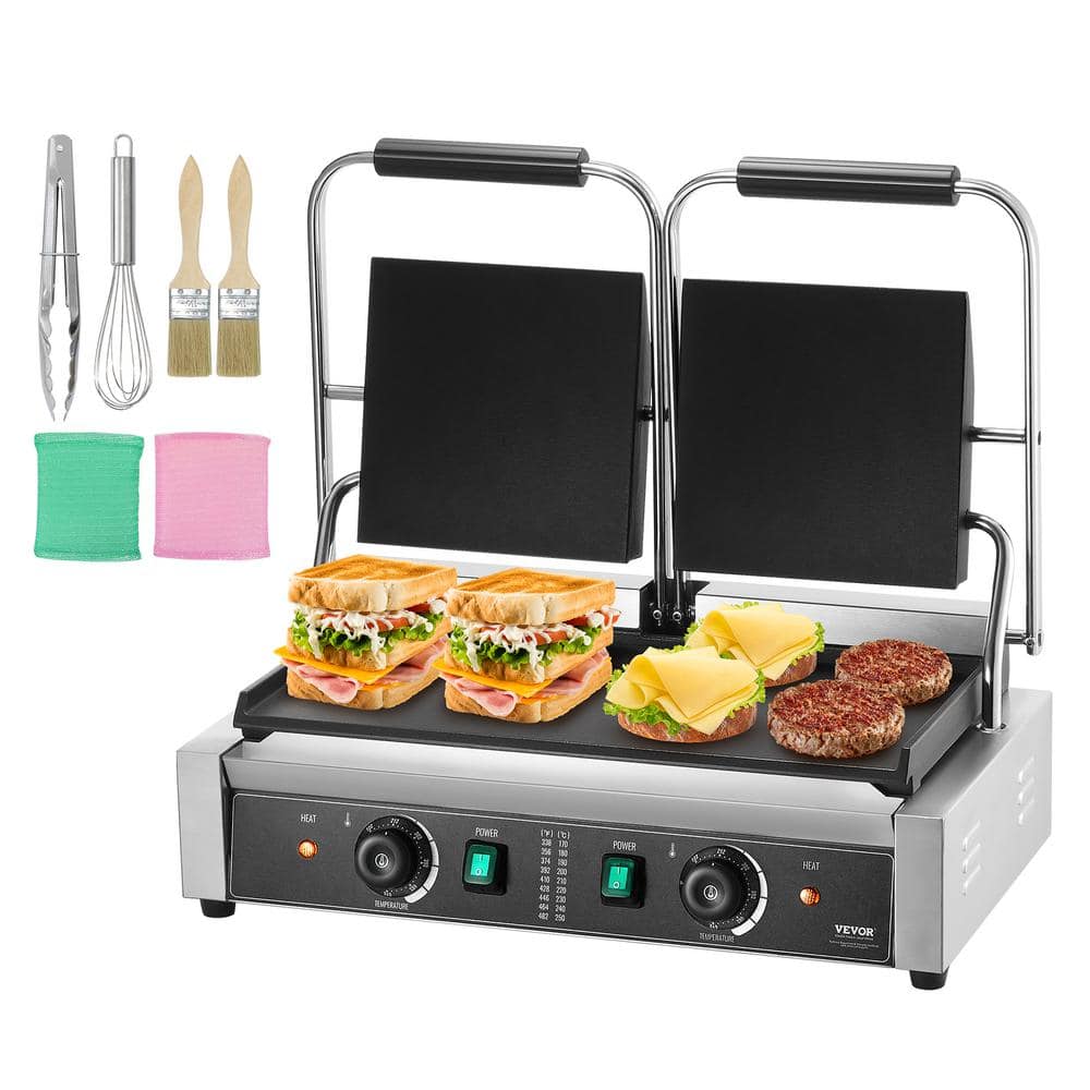 VEVOR Commercial Panini Grill 3600W Electric Sandwich Panini Maker Stainless Steel Double Sandwich Press, Silver