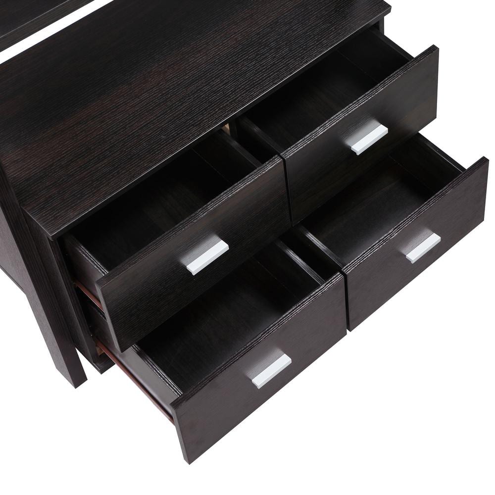 Cappuccino 69" MDF Ladder Bookcase with 4 Drawers