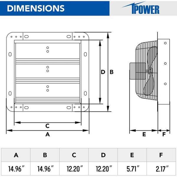 Backye 940CFM 12" Wall Mounted Shutter Exhaust Fan – Aluminum, High Speed W/ Controller – 120V