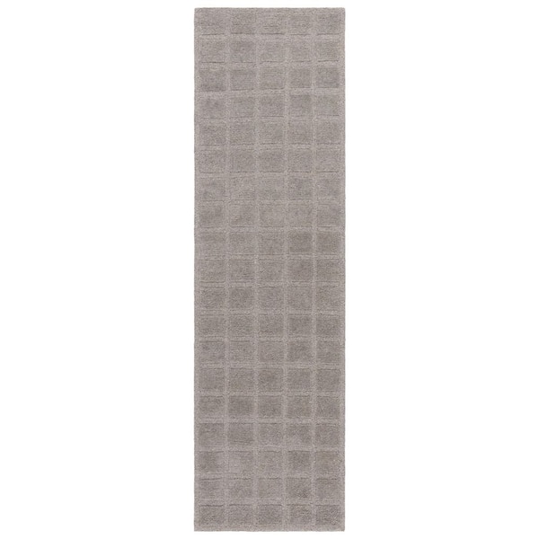 Genre 2 ft. x 8 ft. Gray Solid Geometric Tile Runner Rug