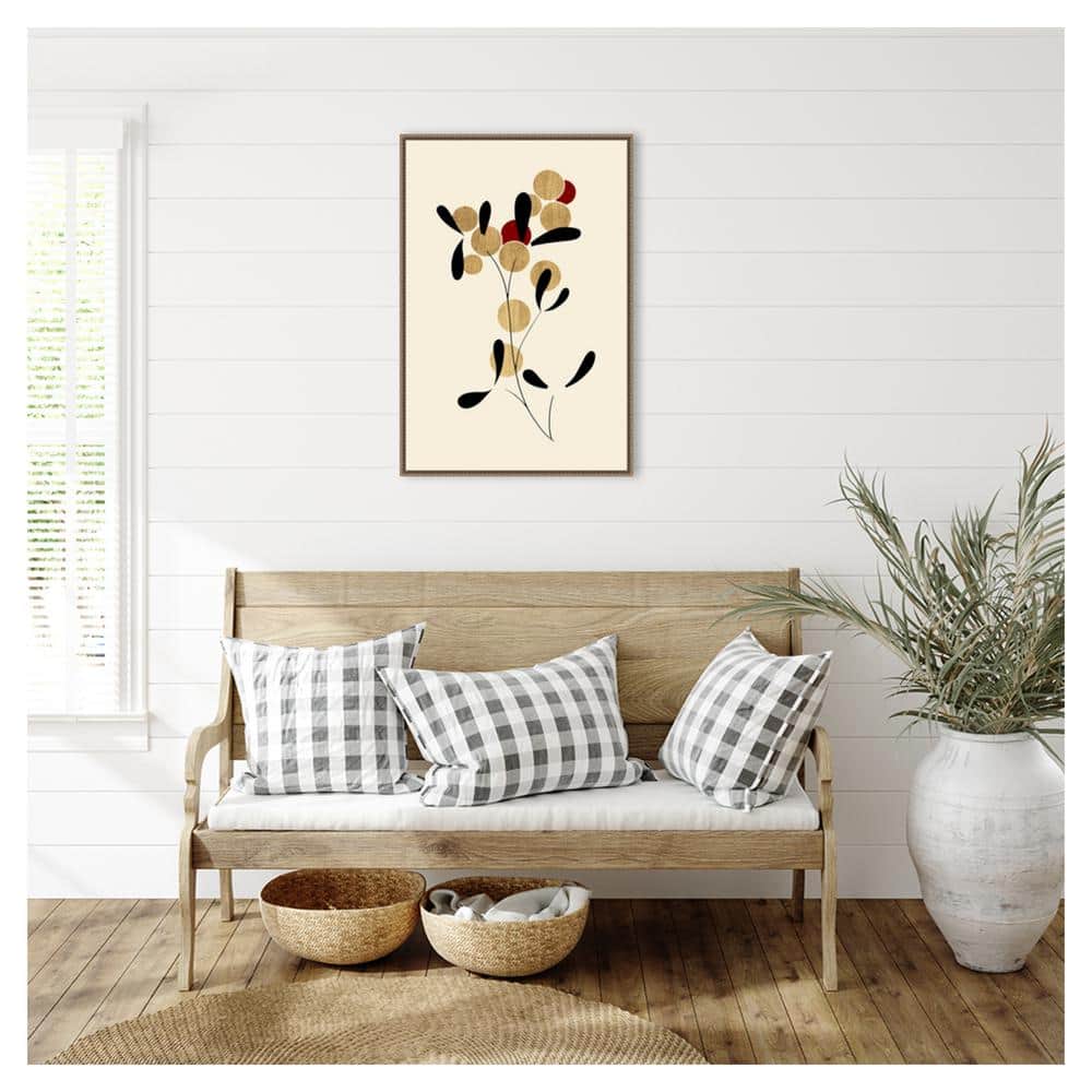 Large Abstract Botanic-Inspired Canvas Print with Bronze Frame