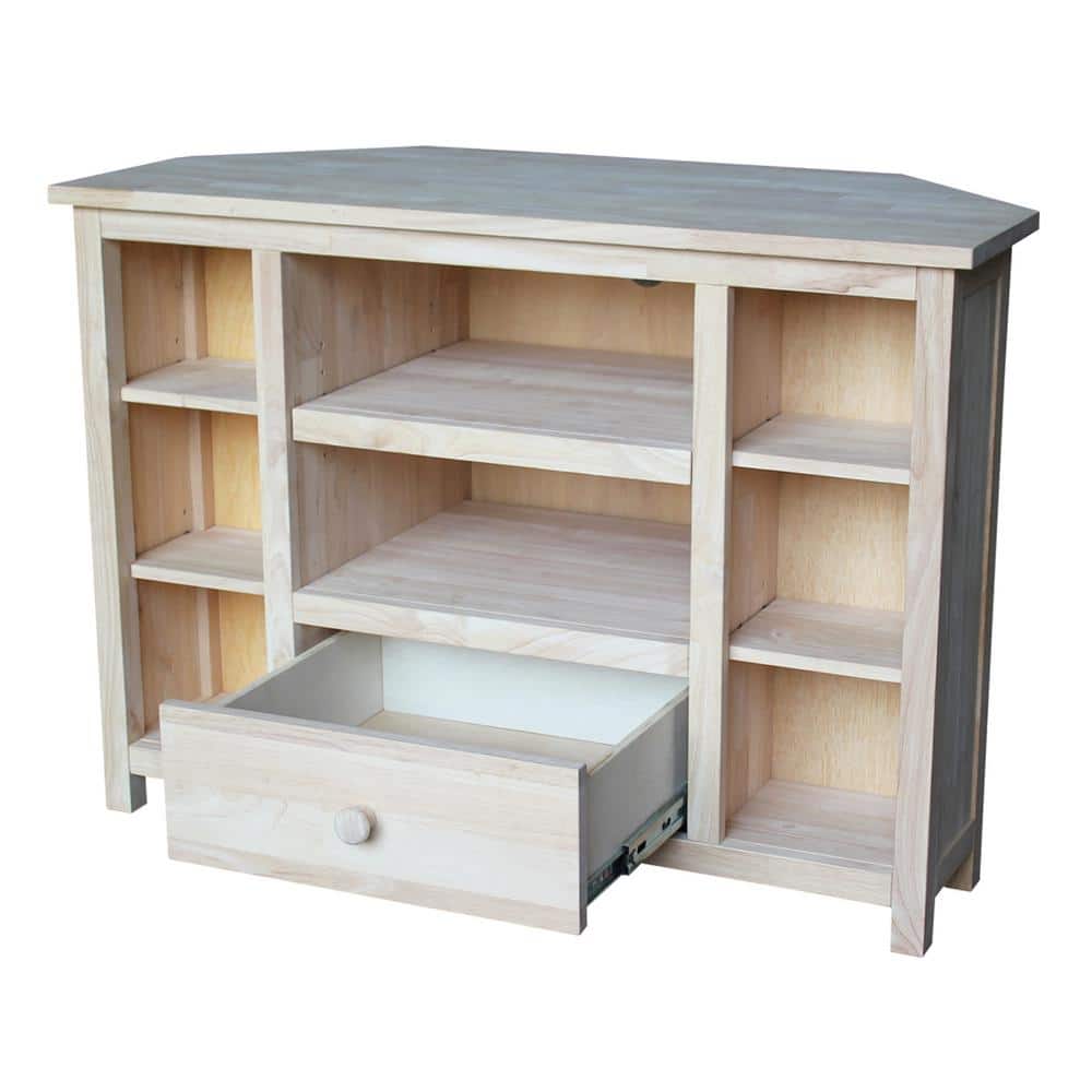 Elegant Solid Hardwood Corner TV Stand with Adjustable Shelves - Brown