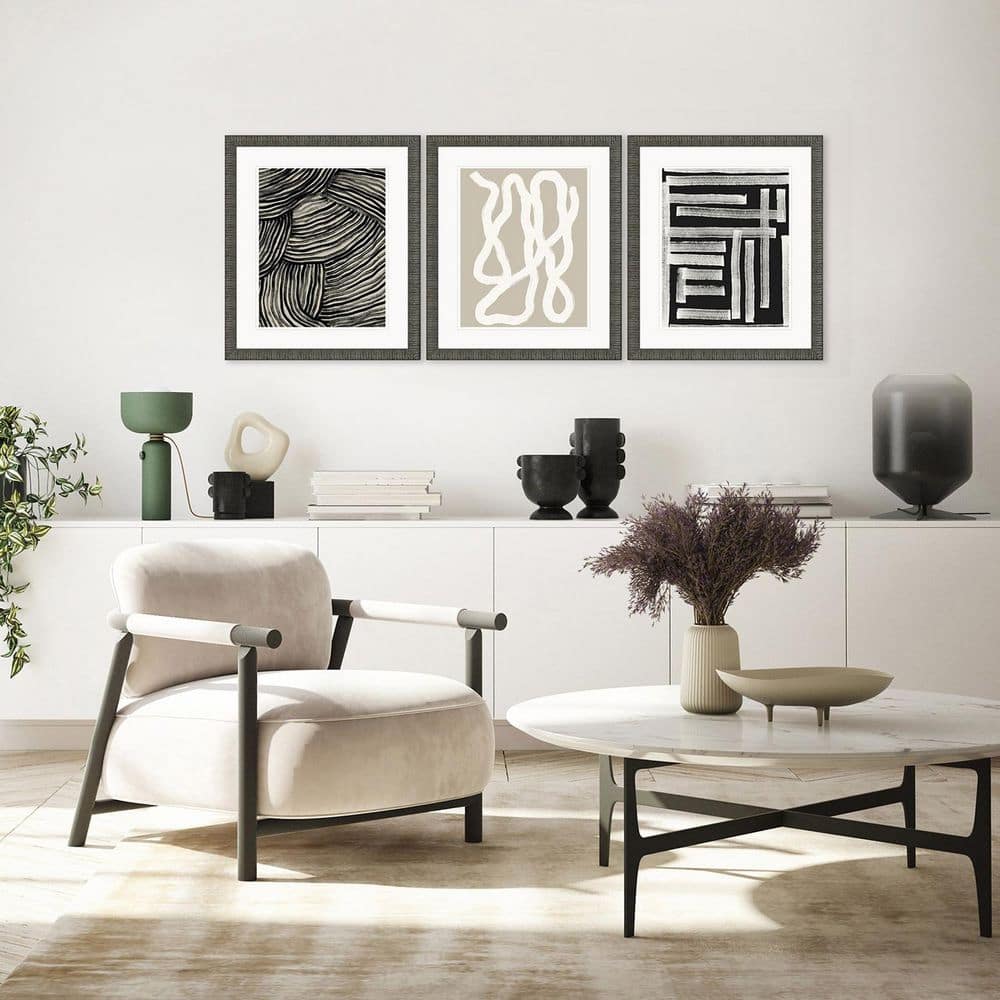 Naive Lines by Gunnarsdottir 3 Piece Framed Giclee Abstract Art Print 20 in. x 17 in. price history on PriceWatchPro