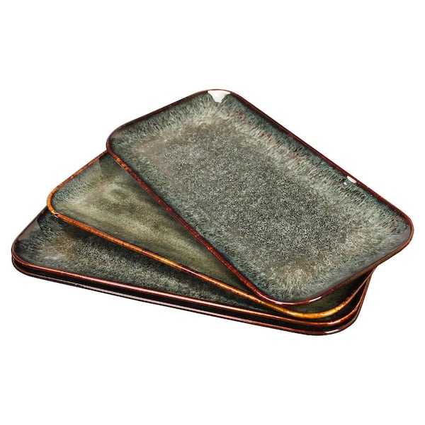 4-Piece Reactive Glaze Ceramic Dinner Plate Set Black 12.4 in. Serving Dinnerware (Service for 4)