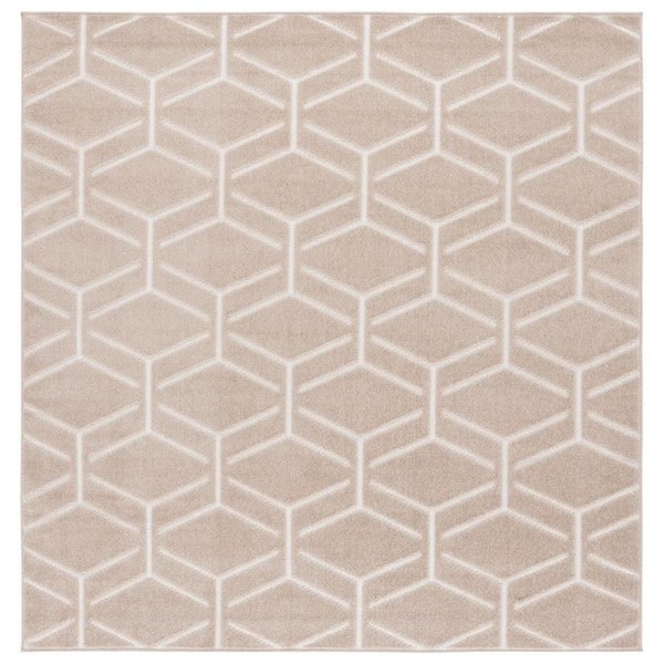 SAFAVIEH Stella Beige 7 ft. x 7 ft. Geometric High-Low Indoor/Outdoor Square Area Rug