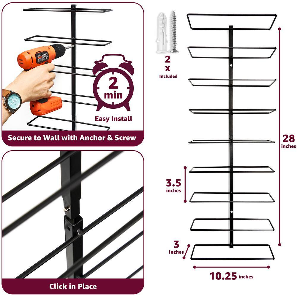 Black Steel Wall Mounted Wine Rack Set with Glass Holders