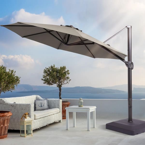 Sonkuki 11 ft. Round Aluminum Pole Outdoor Cantilever Umbrella Patio Offset Umbrella in Gray