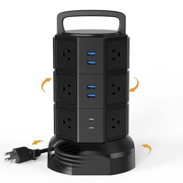 Yichuhaoxi 12-Outlet Power Strip Surge Protector with 6-USB Ports and 6.5 ft. Heavy Duty Extension Cord Black