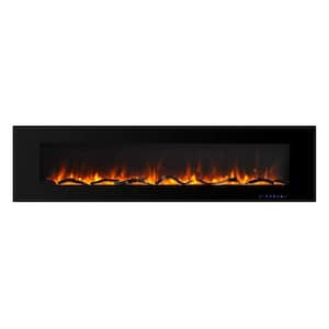 72 in. Tempered Glass Wall Mounted Fireplace with Safety in Black