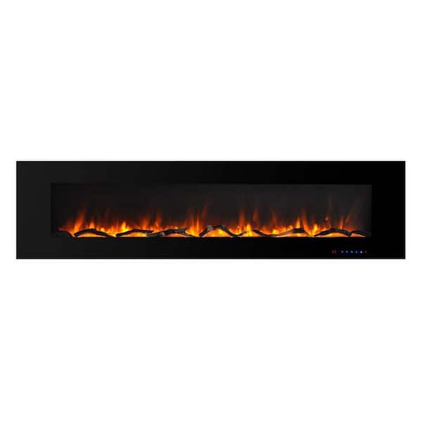 72 in. Tempered Glass Wall Mounted Fireplace with Safety in Black
