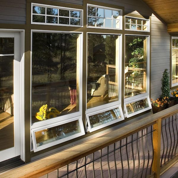 35.5 in. x 35.5 in. V-4500 Series White Vinyl Awning Window with Colonial Grids/Grilles