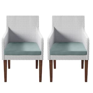 Cushioned Acacia Wood Outdoor Dining Chairs with Spa Cushions (Set of 2)