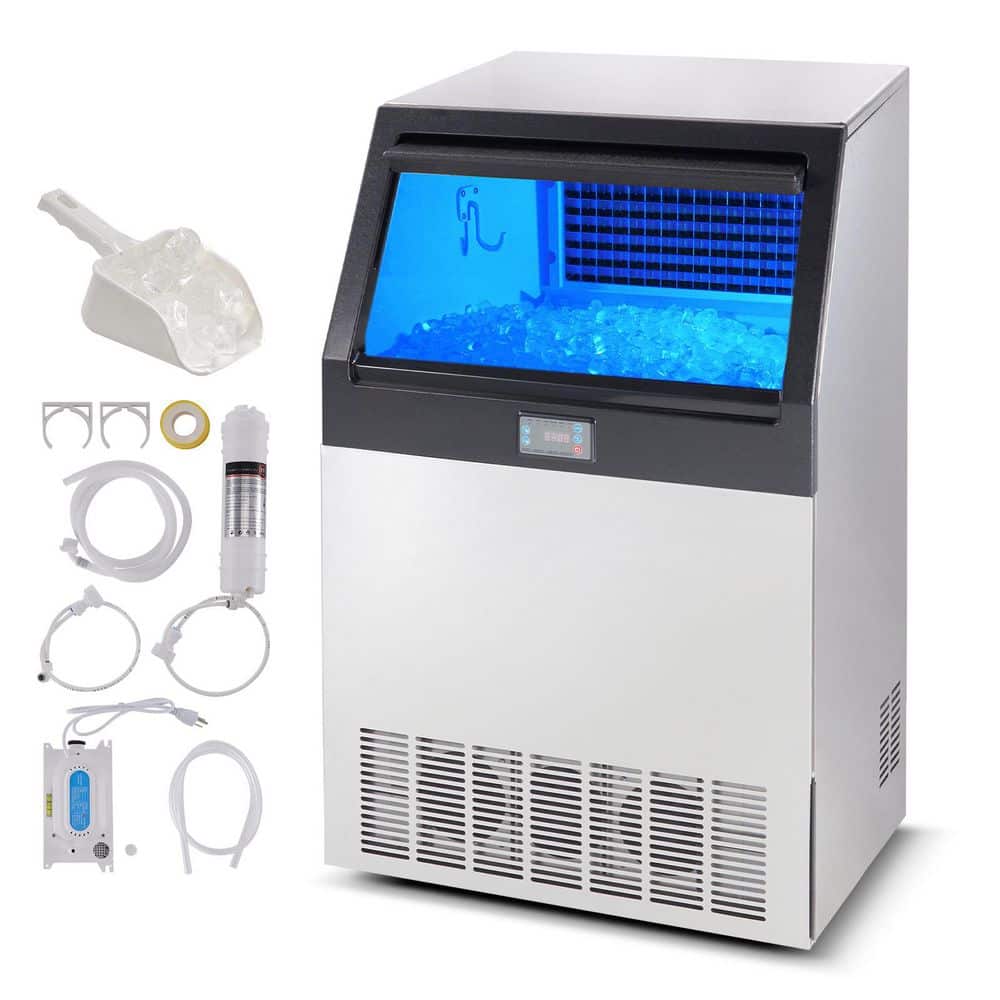 Commercial Ice Makers 265 lbs. /24H 25.9 in. W 126 Full Size Cubes in 12-15 Mins Freestanding Cabinet in Silver
