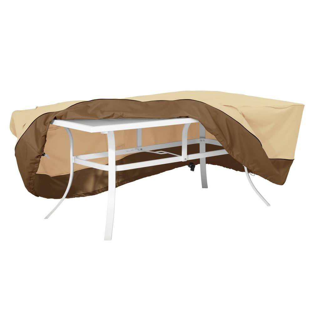 Tan and Brown Polyester Large Patio Table Cover with Handles