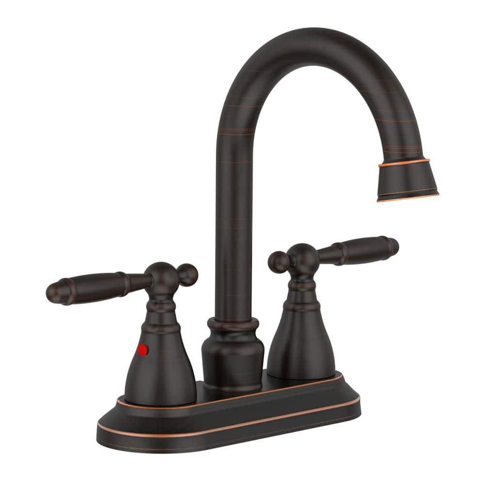 4 in. Centerset Double Handle High Arc Bathroom Sink Faucet with Drain Kit in Oil Rubbed Bronze price history on PriceWatchPro