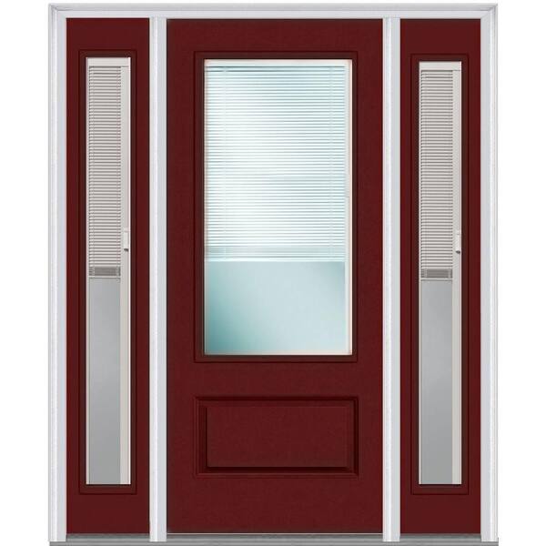 MMI Door 60 in. x 80 in. Internal Blinds Left-Hand 3/4-Lite Clear Painted Fiberglass Smooth Prehung Front Door with Sidelites