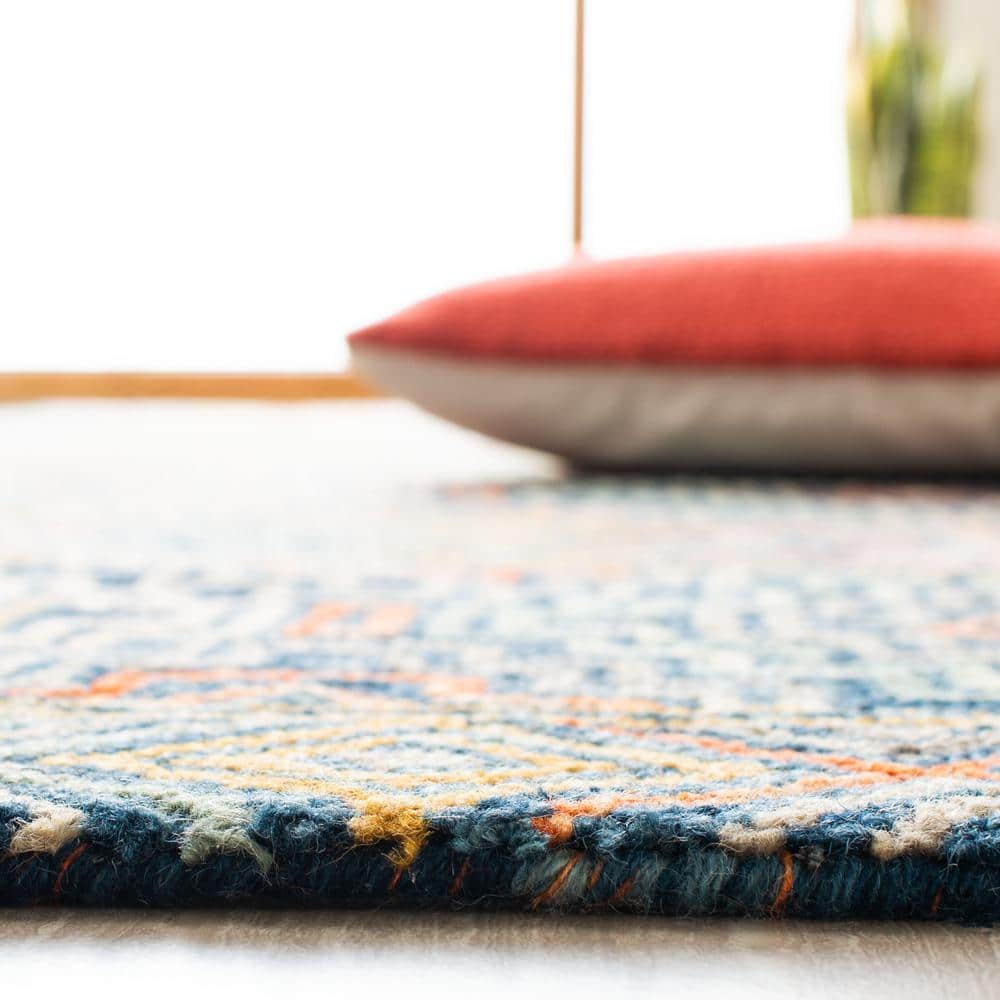Handmade Blue and Gold Tufted Wool Square Rug, 6' x 6'