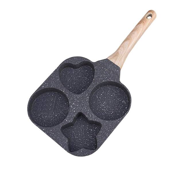 4-Cup Black Granite Nonstick Egg Frying Pan with Star Pattern, Anti-Scald Handle, Induction Compatible