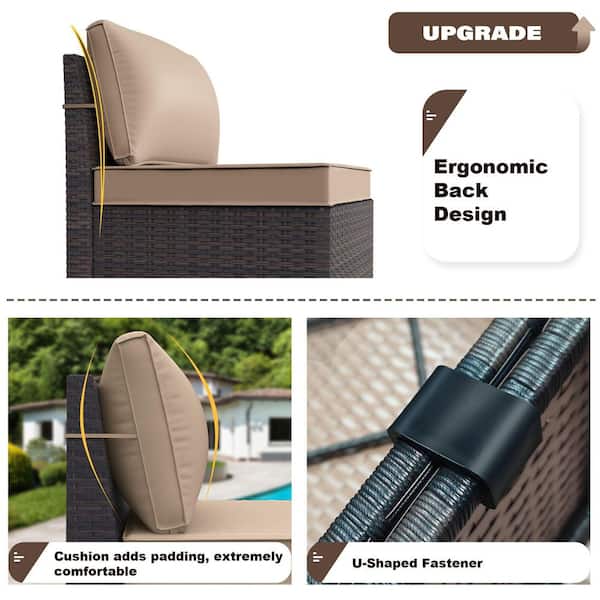 6-Piece Wicker Outdoor Sectional Set with Sand Cushion