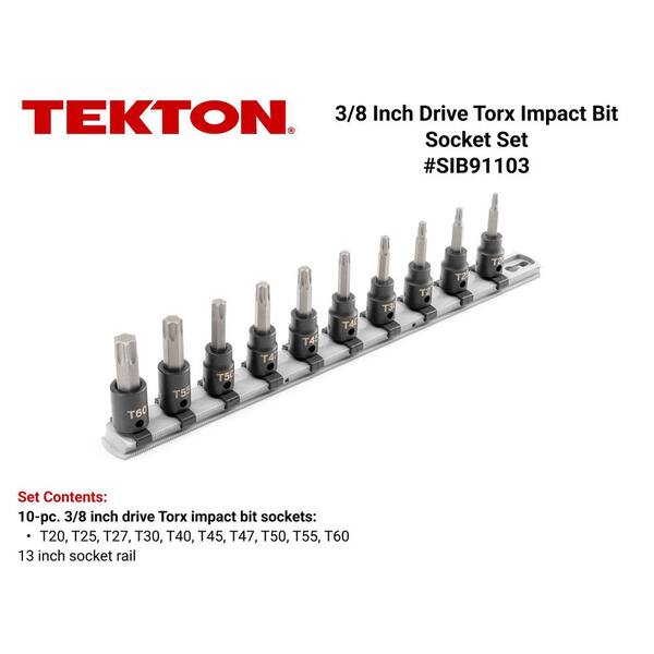 3/8 in. Drive Torx Impact Bit Socket Set with Rail, 10-Piece (T20-T60)