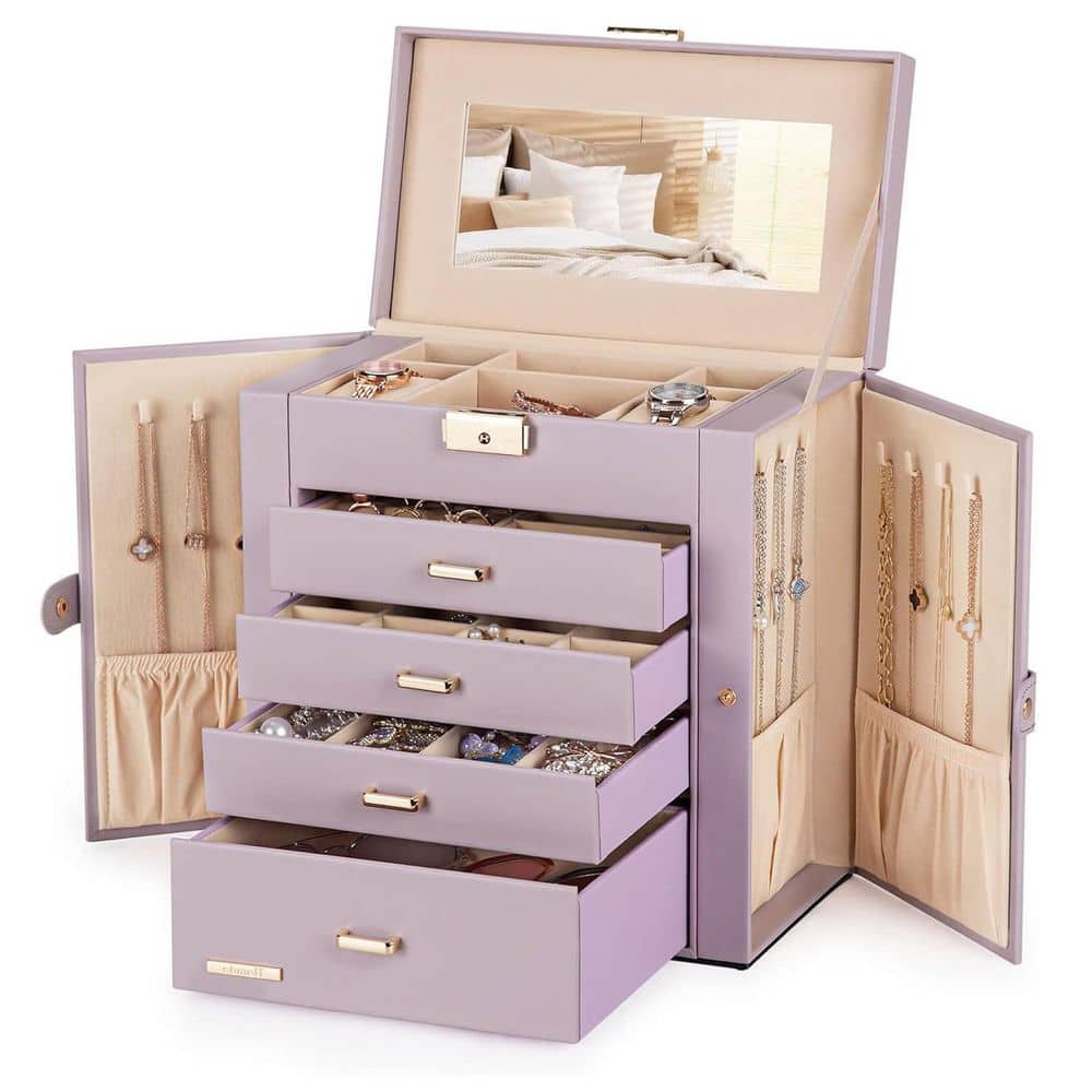 Grey Purple 10.4 in. x 11 in. Polyurethane Modern Jewelry Box with