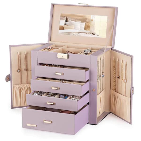 Grey Purple 10.4 in. x 11 in. Polyurethane Modern Jewelry Box with