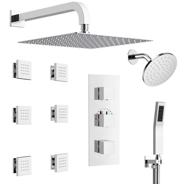 ZenithRain Thermostatic Dual Showers 8-spray 12 in. Shower System with Hand Shower in Chrome Valve Included