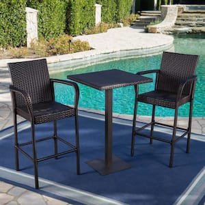 Lala Multi-Brown 3-Piece Faux Rattan Square 40 in. Outdoor Serving Bar Set