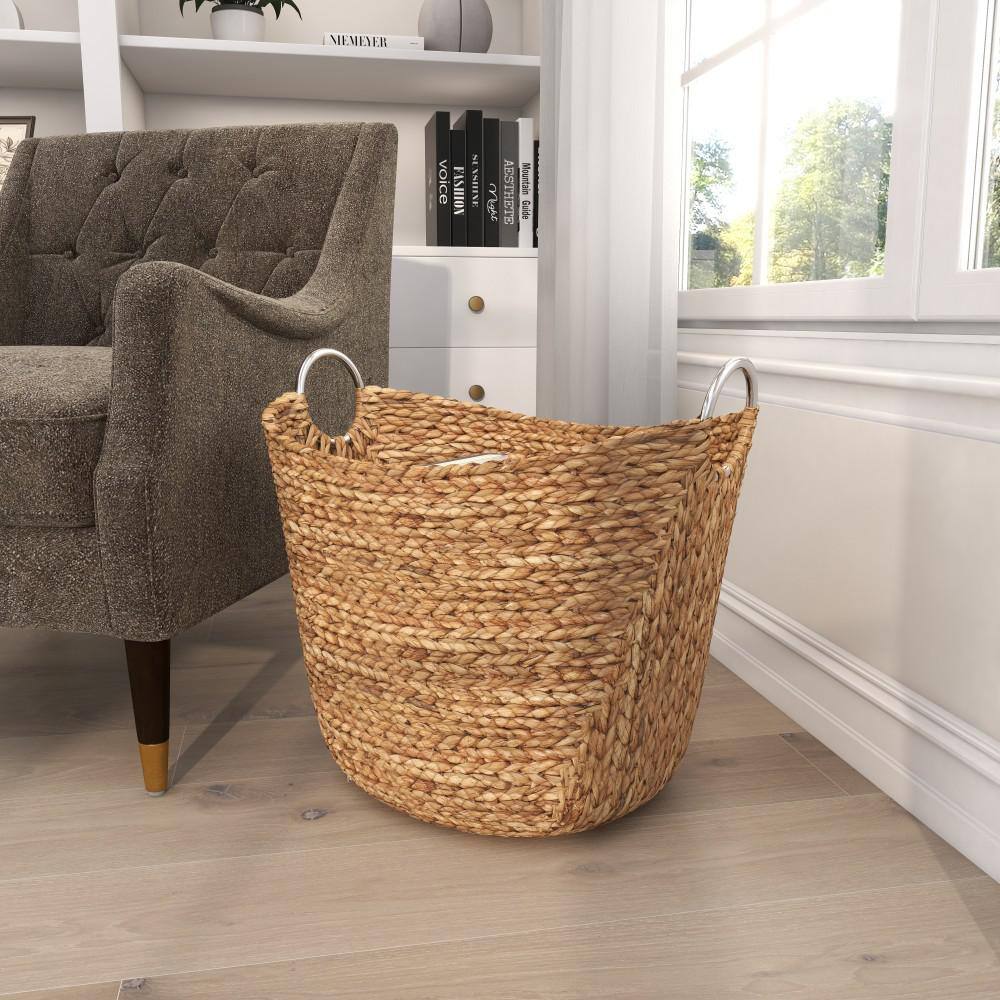 Large Round Seagrass Storage Basket with Metal Handles