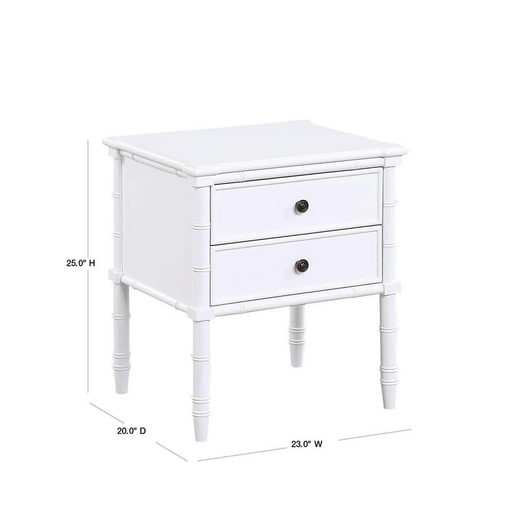 Ellison Traditional White 2-Drawer Nightstand with Bamboo Accents