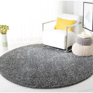 August Shag Gray 9 ft. x 9 ft. Round Solid Area Rug