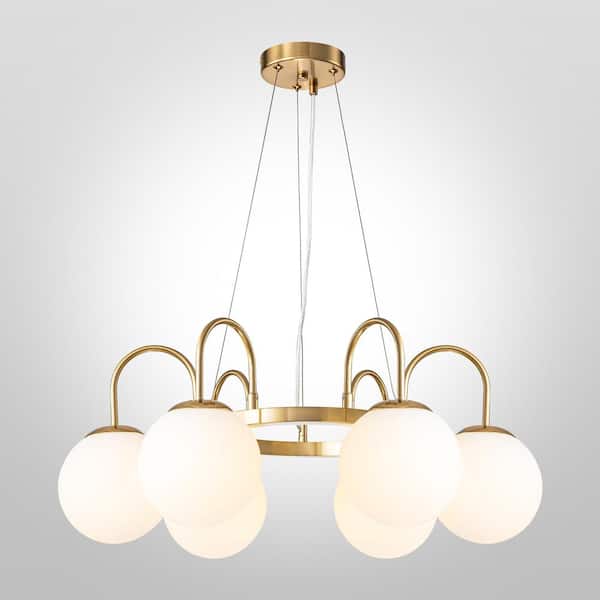 Rennnsan Jacob 6-Light Gold Dimmable Opal Glass Bubble Wagon Wheel Chandelier