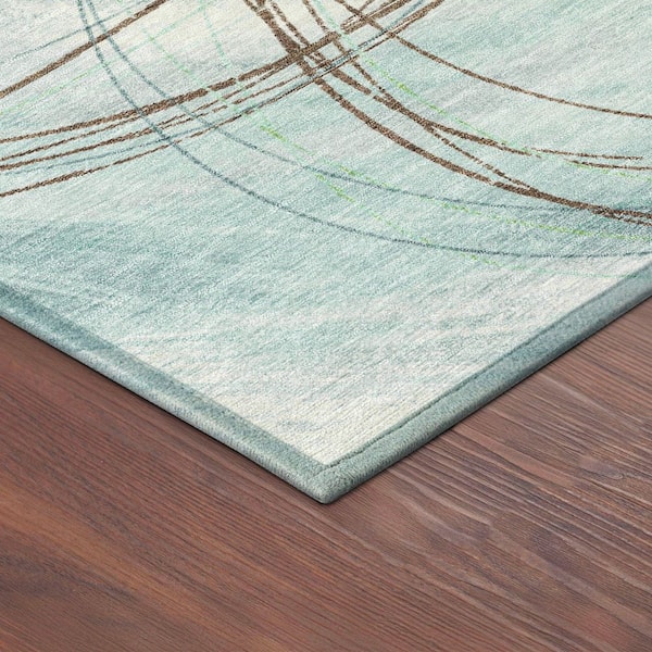 Chantille Machine Washable Indoor/Outdoor Abstract ACN2396 Teal 8 ft. x 8 ft. Round Rug