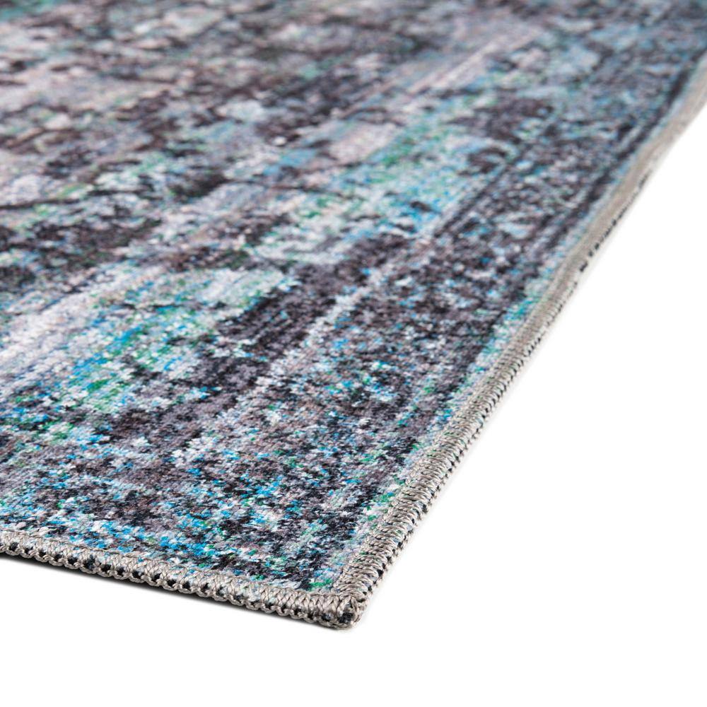 Renaissance 8 ft Square Blue Green Medallion Washable Rug