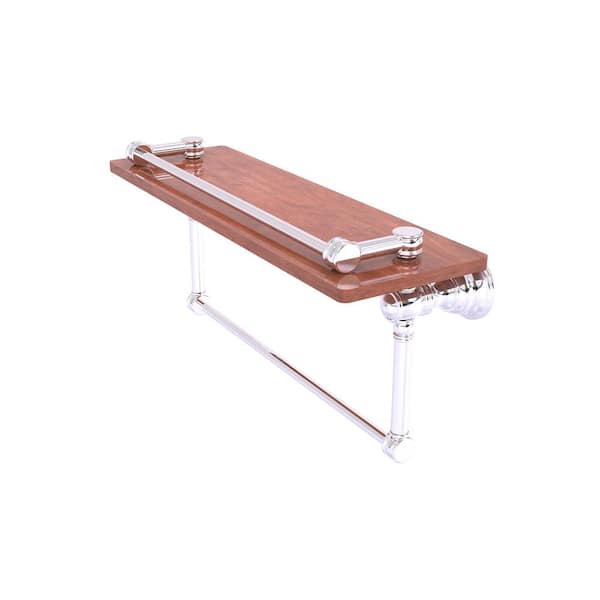 Allied Brass Carolina Collection 16 in. W x 7.4 in. H x 5.54 Wood Rectangular Shelf in Polished Chrome with Towel Bar