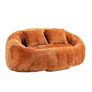 59 in. Orange Chenille 2-Seater Loveseat Bean Bag Chair Lazy Sofa Couch with Pillows