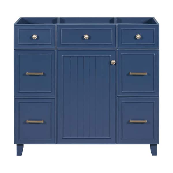 Unbranded Hot Selling 36.0 in. Solid Wood Bath Vanity Cabinet Without Top in Blue with Soft-Close Doors, Powerful Storage for Bath