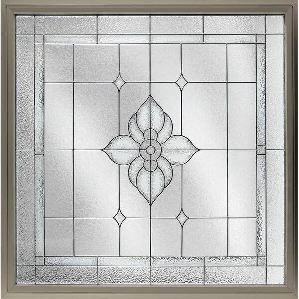 Hy-Lite 47.5 in. x 47.5 in. Decorative Glass Fixed Vinyl Window Spring Flower Glass, Black Caming in Tan