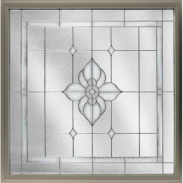 Hy-Lite 47.5 in. x 47.5 in. Decorative Glass Fixed Vinyl Window Spring Flower Glass, Nickel Caming in Tan