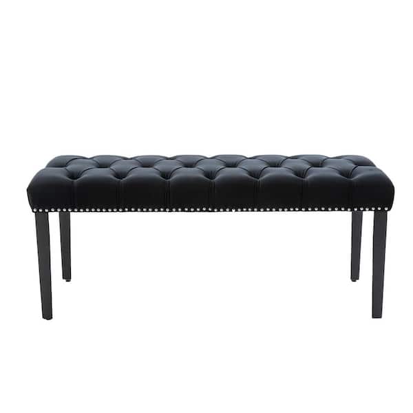 Aoibox 45 in. Black Upholstered Tufted Bench, Velvet Ottoman for Entryway, Dining Room, Living Room