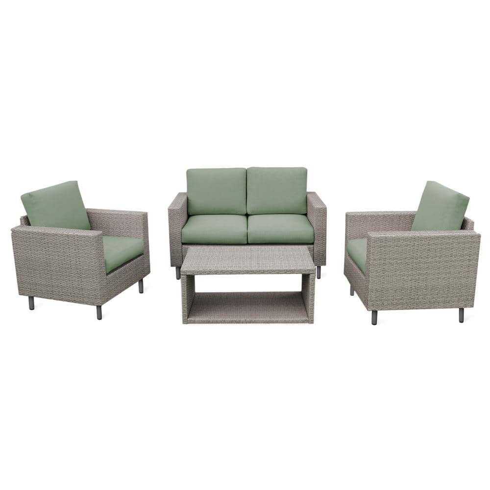 Leisure Made Tybee 4Piece Wicker Patio Conversation Set with Sunbrella