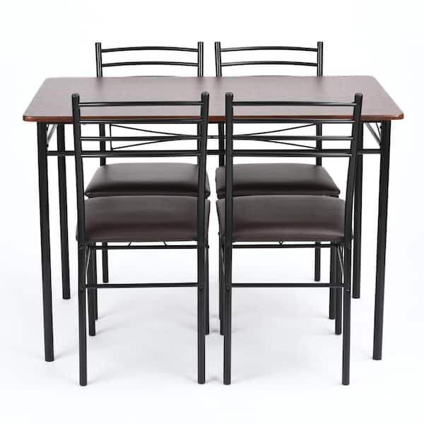 Homy Casa Hester 5-Piece Rectangular Brown Manuefactured Wood Table Top Dining Set (Seat 4)