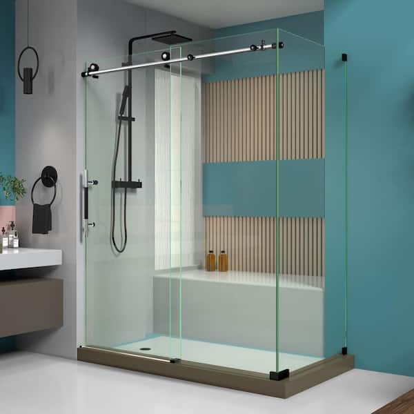 Enigma-XT 56-3/8 to 60 3/8 in. x 76 in. Frameless Sliding Corner Shower Enclosure Tuxedo