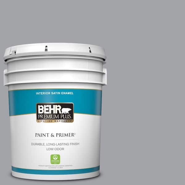 BEHR PREMIUM PLUS 5 gal. #N530-4 Power Gray Satin Enamel Low Odor Interior Paint & Primer