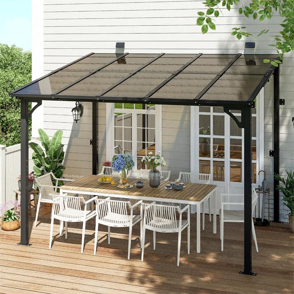 8' x 10' Wall Mounted Gazebo Heavy Duty Metal Pergola with Sloped Roof Lean to Awning for Patio Deck Backyard, Black price history on PriceWatchPro