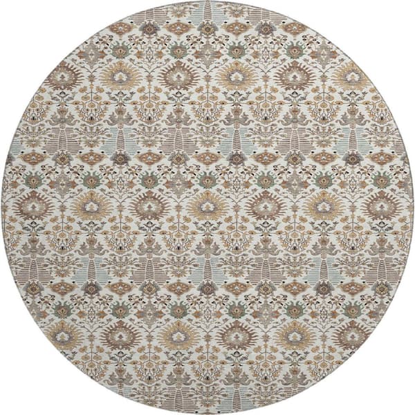 Mayfield Premium Machine Washable Abstract AMF2251 Ivory 8 ft. x 8 ft. Round Rug
