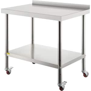 Stainless Steel Kitchen Prep Table 36 x 24 x 35 in. Silver Heavy Duty Metal Worktable with Adjustable Undershelf Utility