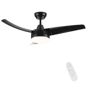 42 in. Dimmable Integrated LED Light Indoor Black Remote Flush Ceiling Fan with Black ABS Blade