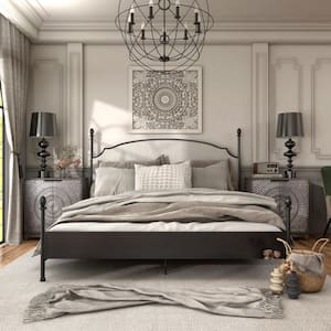 Bally Metal Frame King Platform Bed With Beige Boucle Fabric