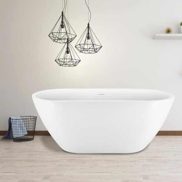 UPIKER Modern 59 in. Acrylic Rectangular Freestanding Flatbottom Bathtub in. Glossy White with cUPC Certificated